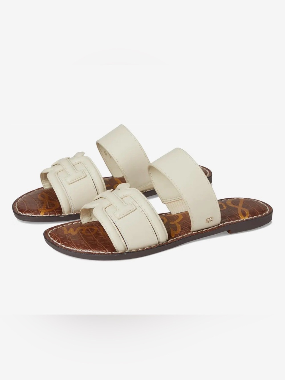 Sam Edelman Gabi slide flat sandals in ivory with a croc-embossed footbed NIB